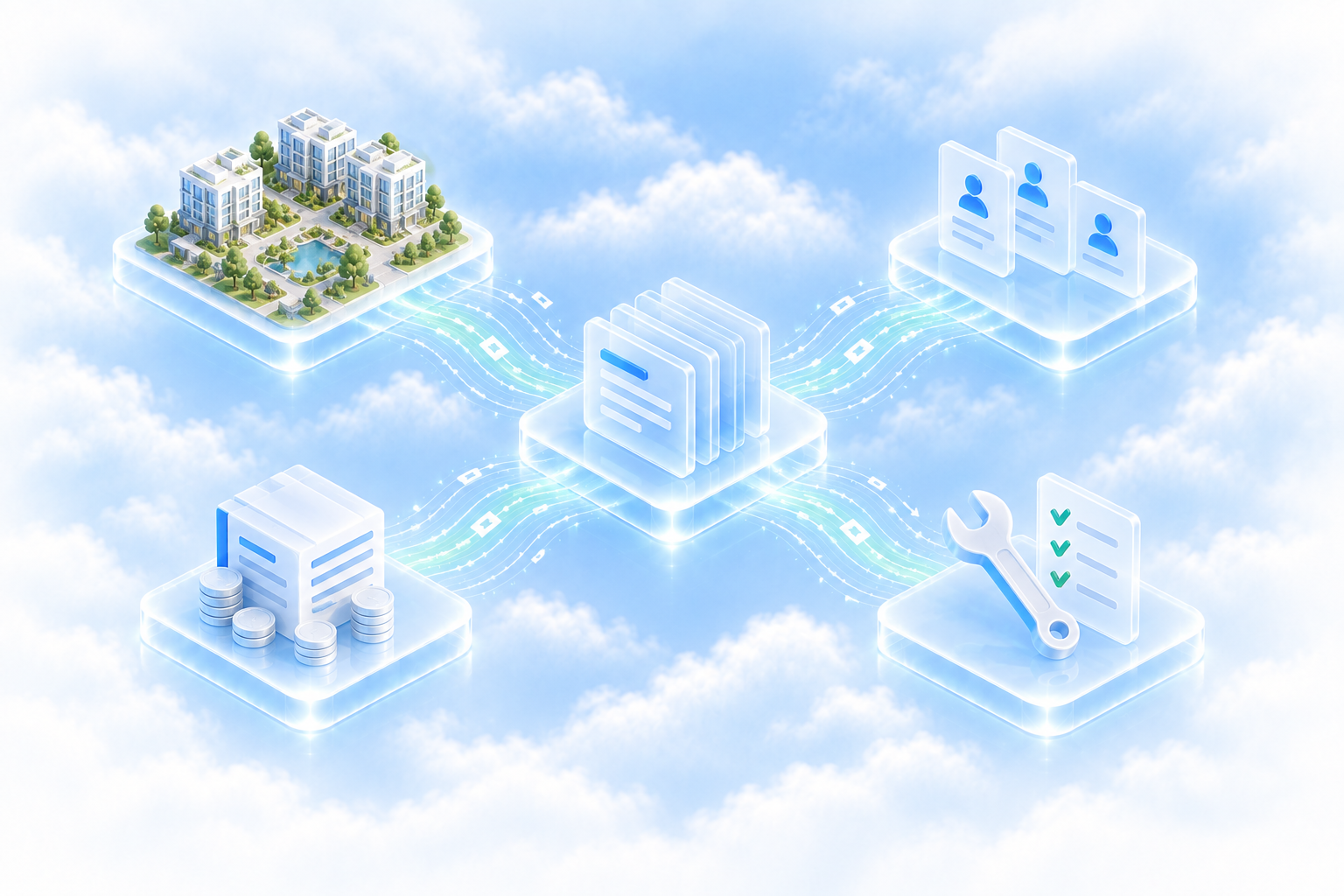 One schema linking properties, people, money and operations.