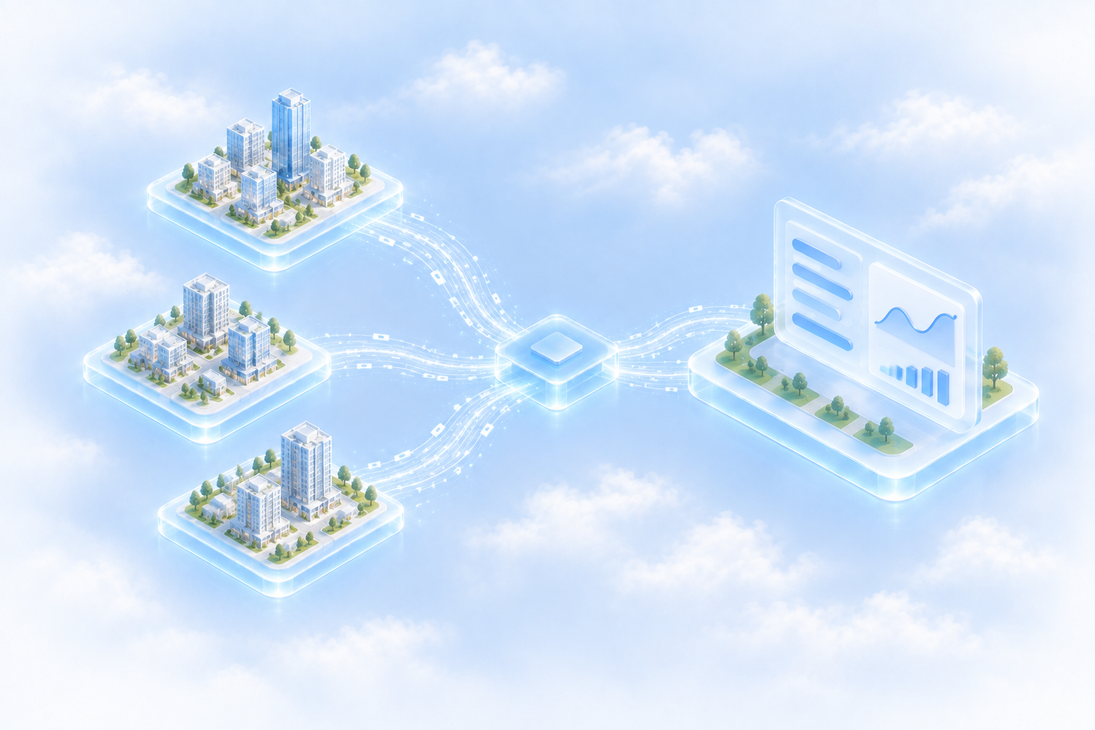 Three customer portfolios connected through Skywalk to one software platform.