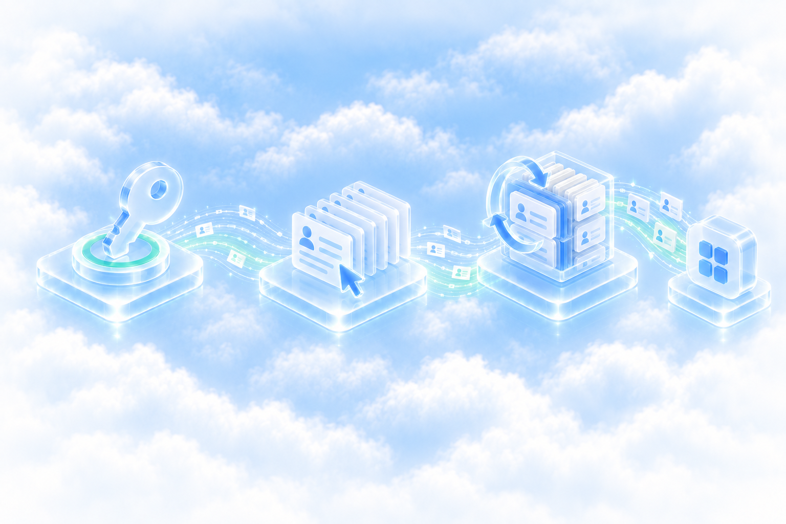 Three steps: a scoped key, paginated records, and current records handed on to your tools.