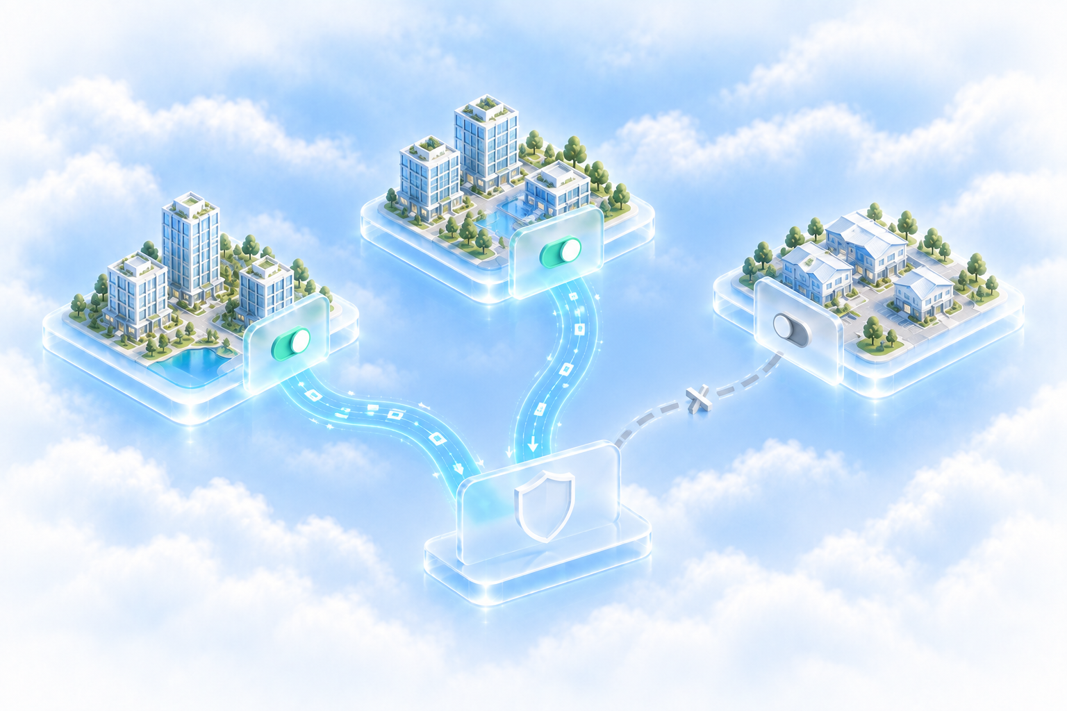 Separate customer connections, each with its own switch; one is switched off.