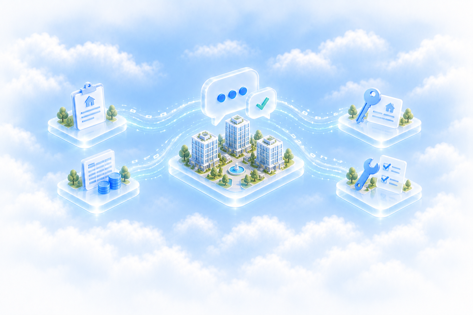 One AI conversation connected to management, accounting, leasing and maintenance work.