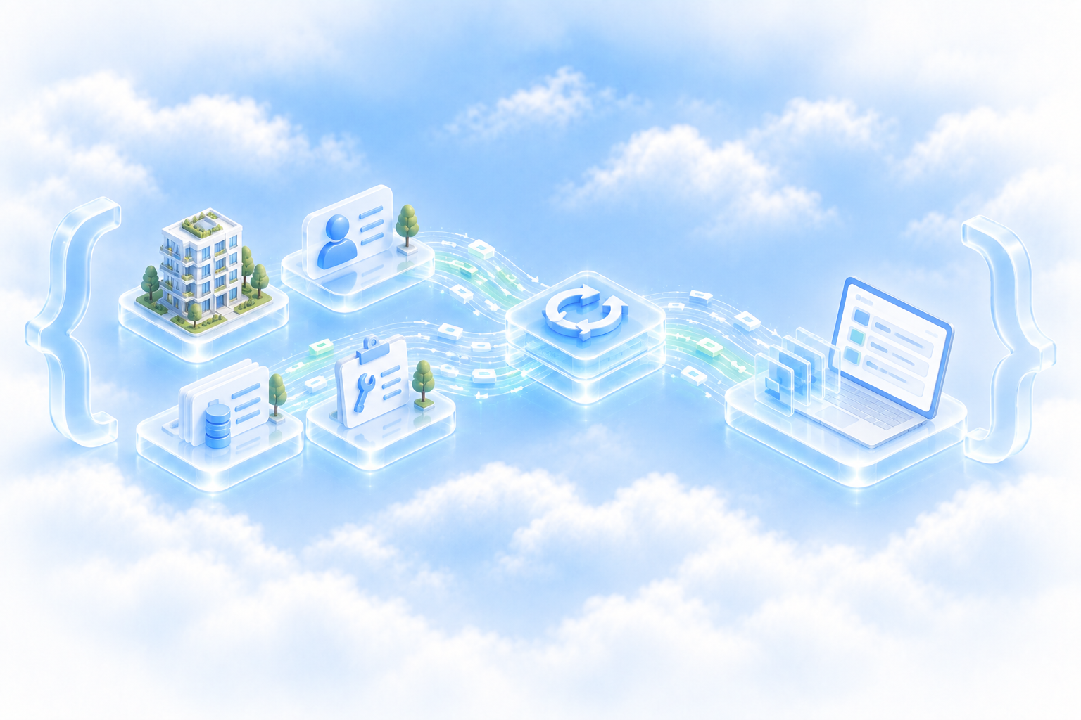 Linked property, unit, contact and ledger records delivered as code to a laptop.