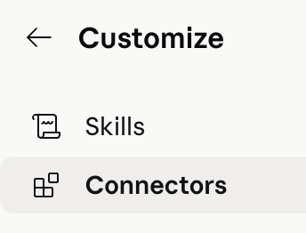 Connectors lives under Customize, below Skills.