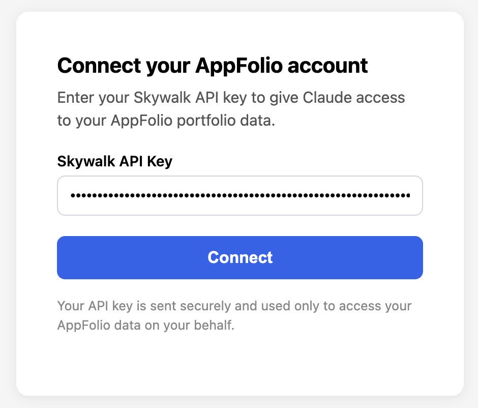 Authenticate with the API key from your Skywalk project.