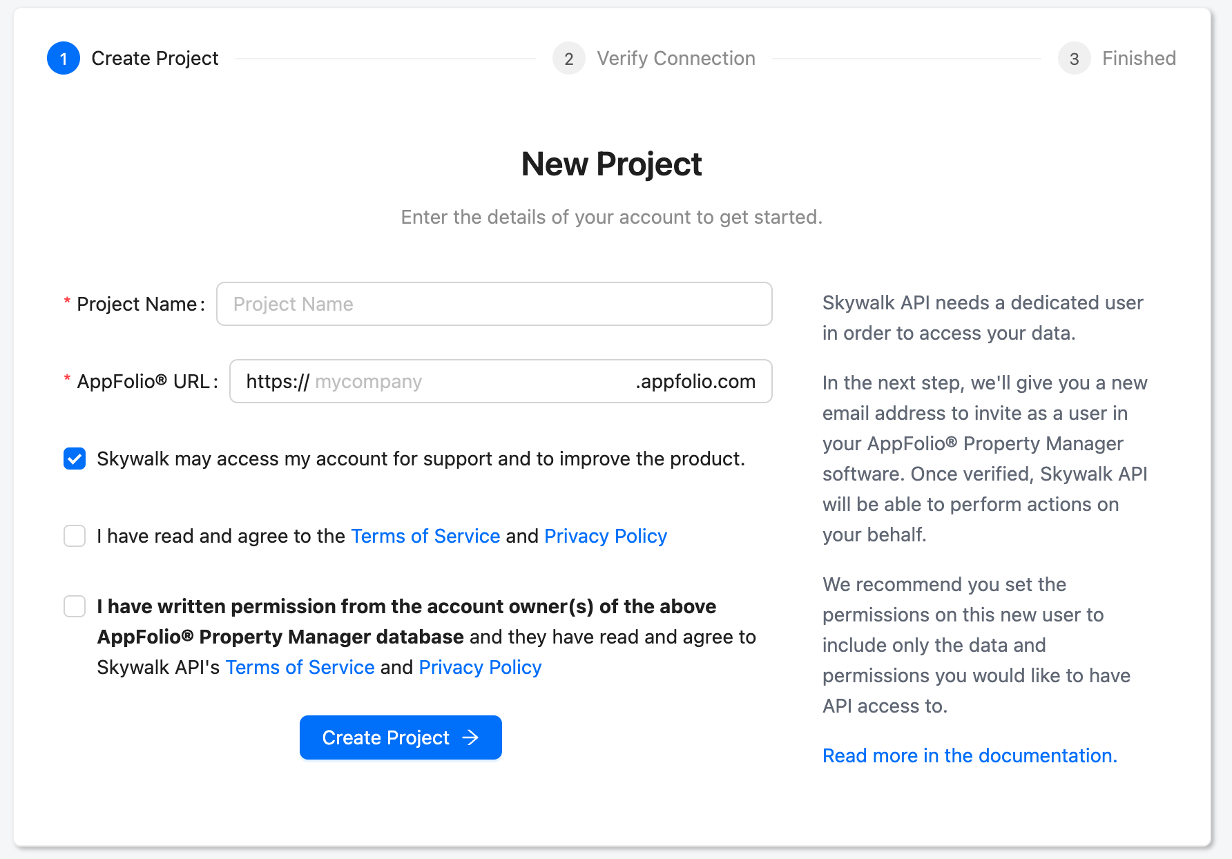 Creating a new project from the Dashboard