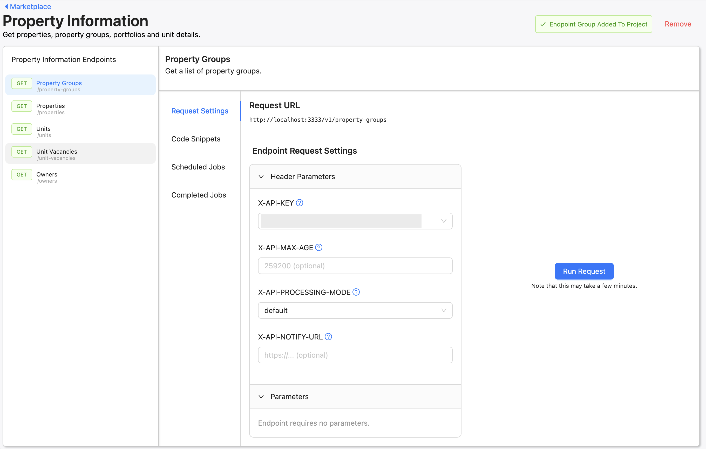 Using the API directly within the Dashboard.